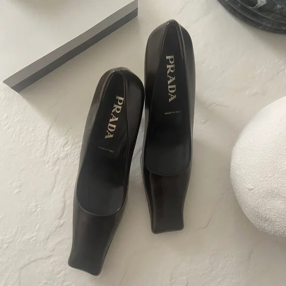 Prada | Shoes | Prada Patent Leather Square Toe Heels | Poshmark